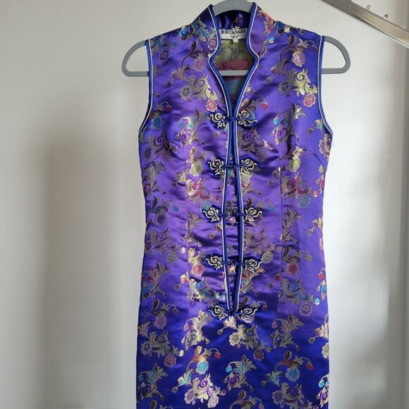 Tangyi Vintage Asian/Japanese Custom-made Floral Purple Dress (Size: S) - Picture 10 of 16